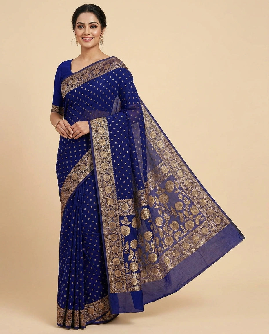 Chinon Banarasi Saree for Women - Festive Wear