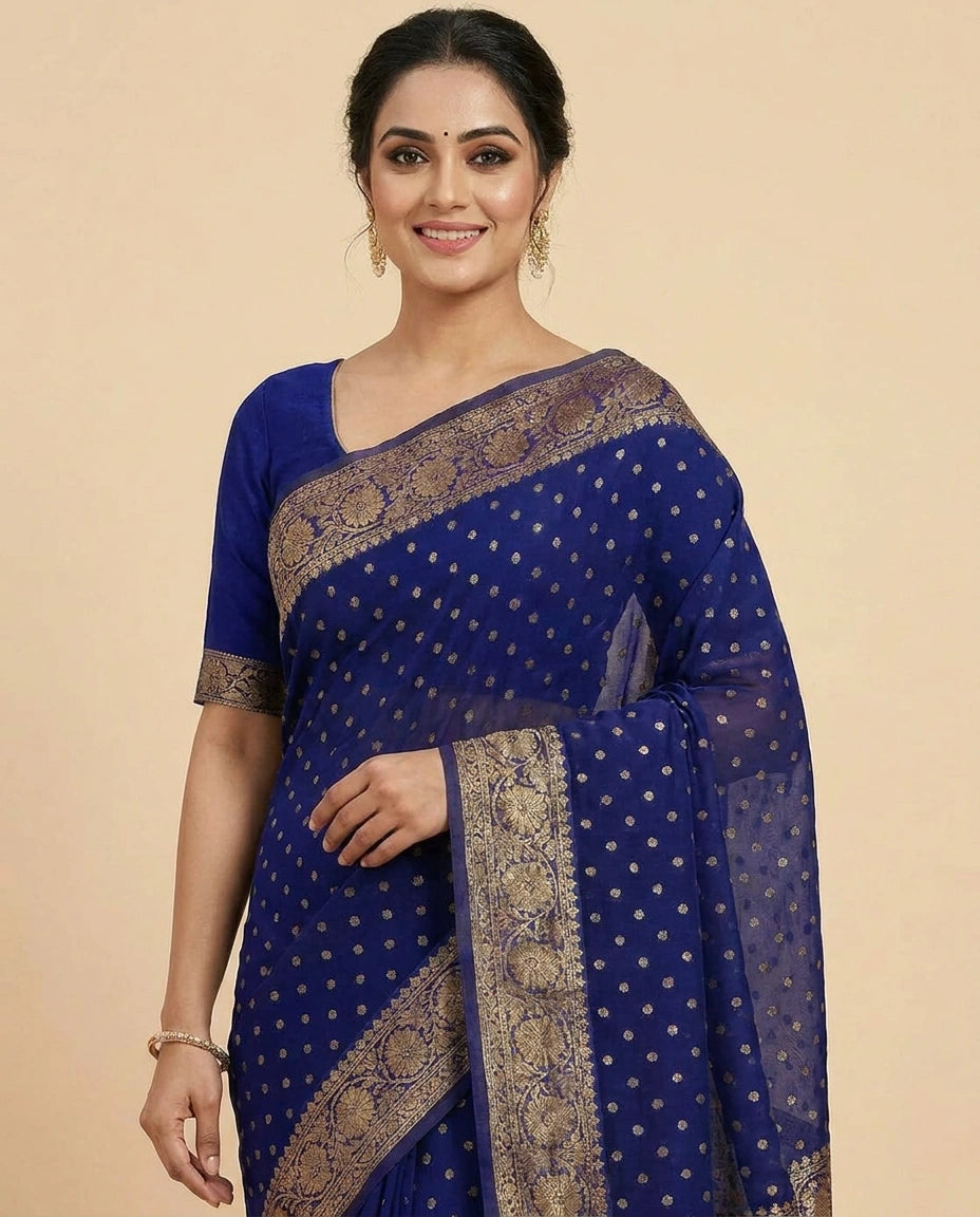 Chinon Banarasi Saree for Women - Festive Wear