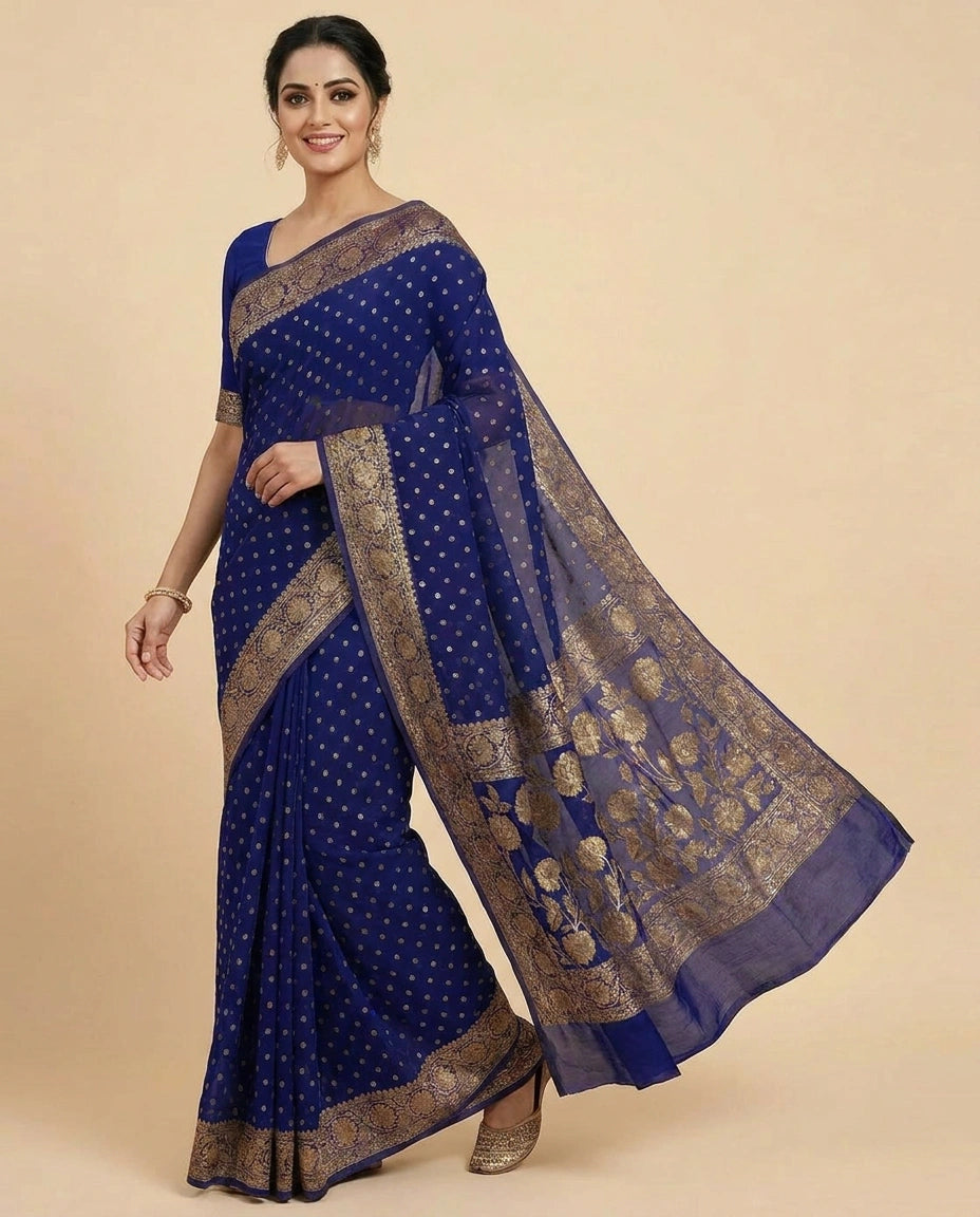 Chinon Banarasi Saree for Women - Festive Wear