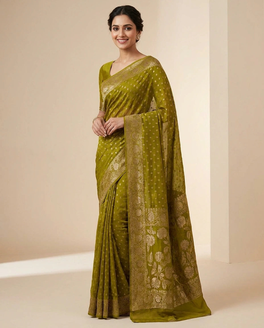 Chinon Banarasi Saree for Women - Festive Wear - Rangoli India