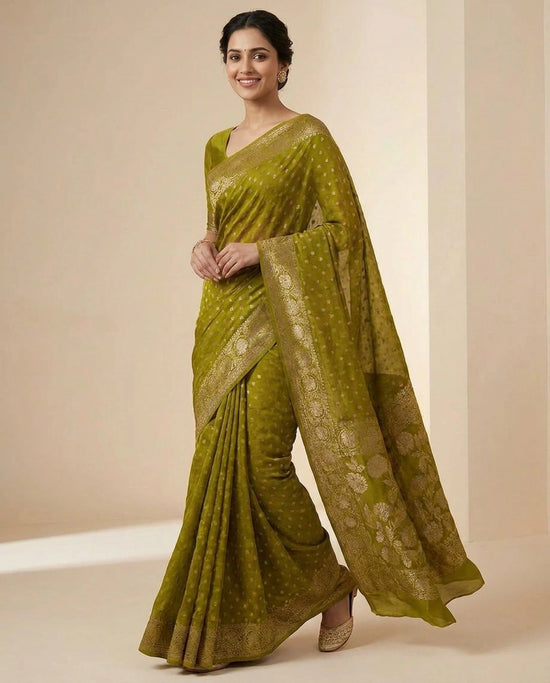 Chinon Banarasi Saree for Women - Festive Wear