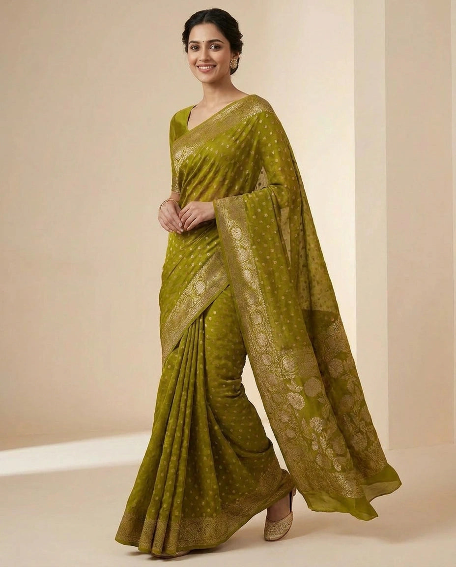 Chinon Banarasi Saree for Women - Festive Wear