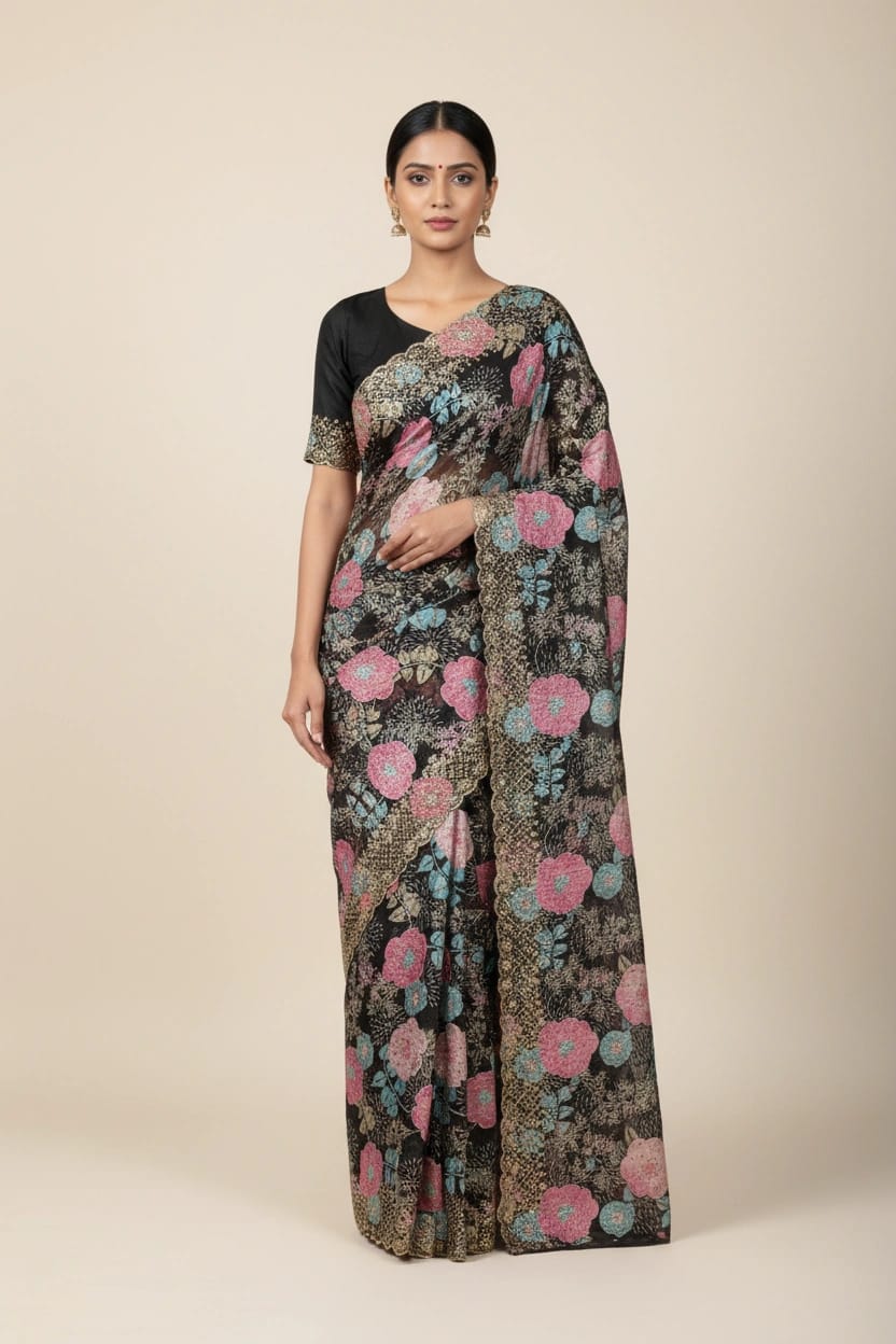 Handcrafted Brasso GG Embroidery Saree - Rangoli Sarees