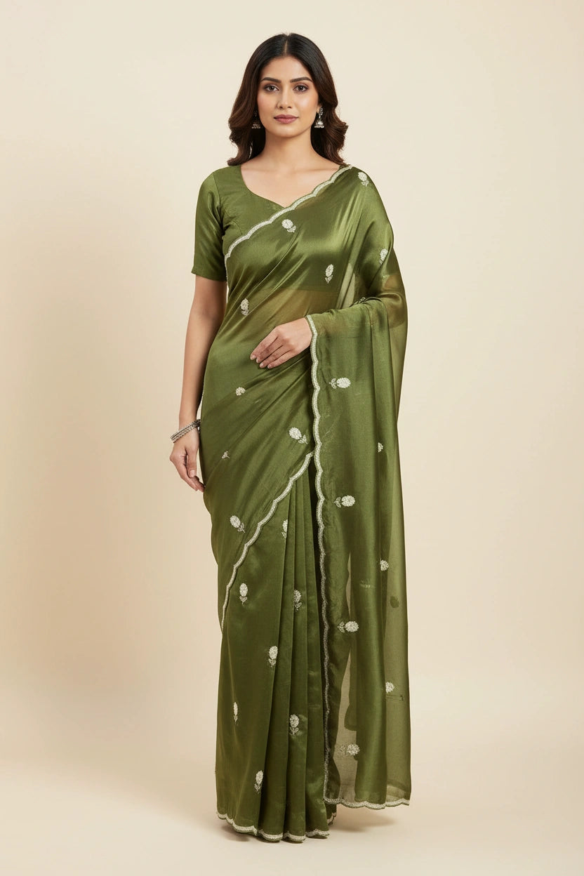 Handcrafted HO Silk Embroidery Saree - silk Indian ethnic wear by Rangoli