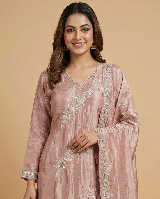 Tissue Suit Palazzo with Floral Embroidery and Sequin Work - Rangoli India