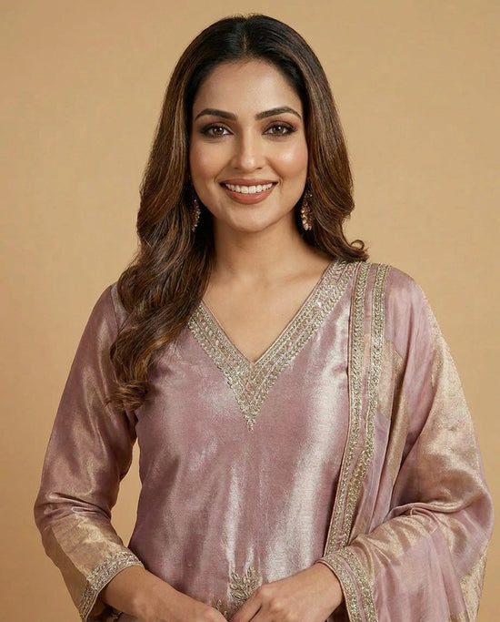 Tissue Suit Palazzo with Golden Embroidery - Rangoli India