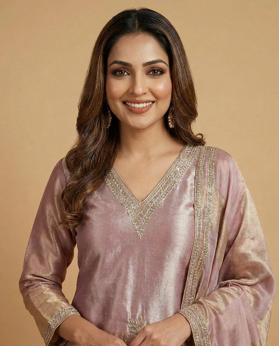 Tissue Suit Palazzo with Golden Embroidery - Rangoli India