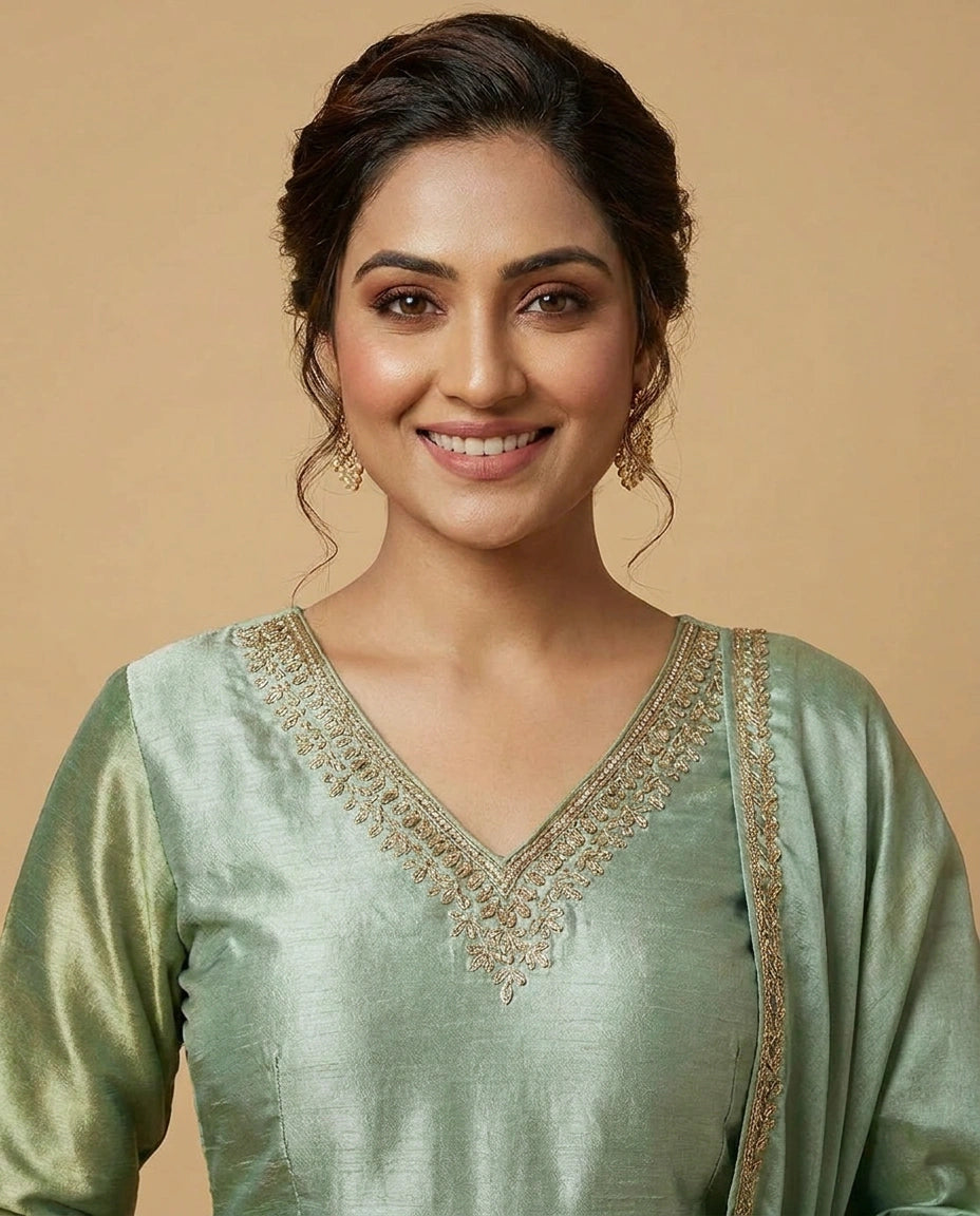 Tissue Suit Palazzo with Golden Embroidery - Rangoli India