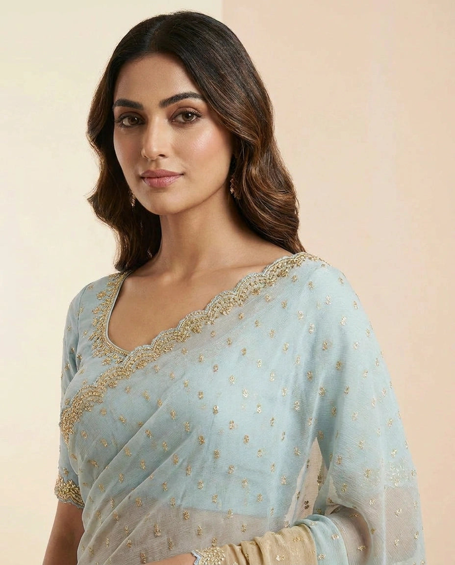Lavender Satin Embroidered Saree for Wedding Occasions