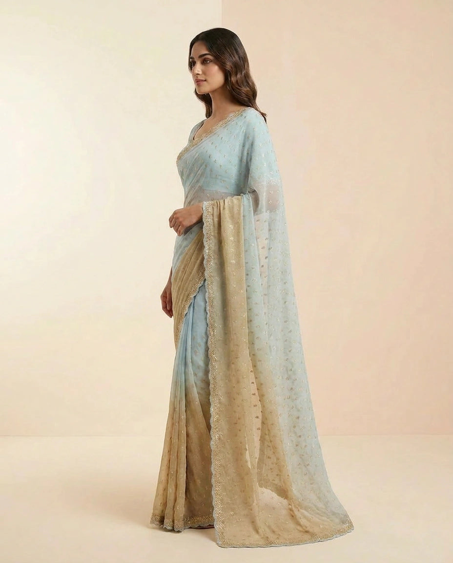 Lavender Satin Embroidered Saree for Wedding Occasions
