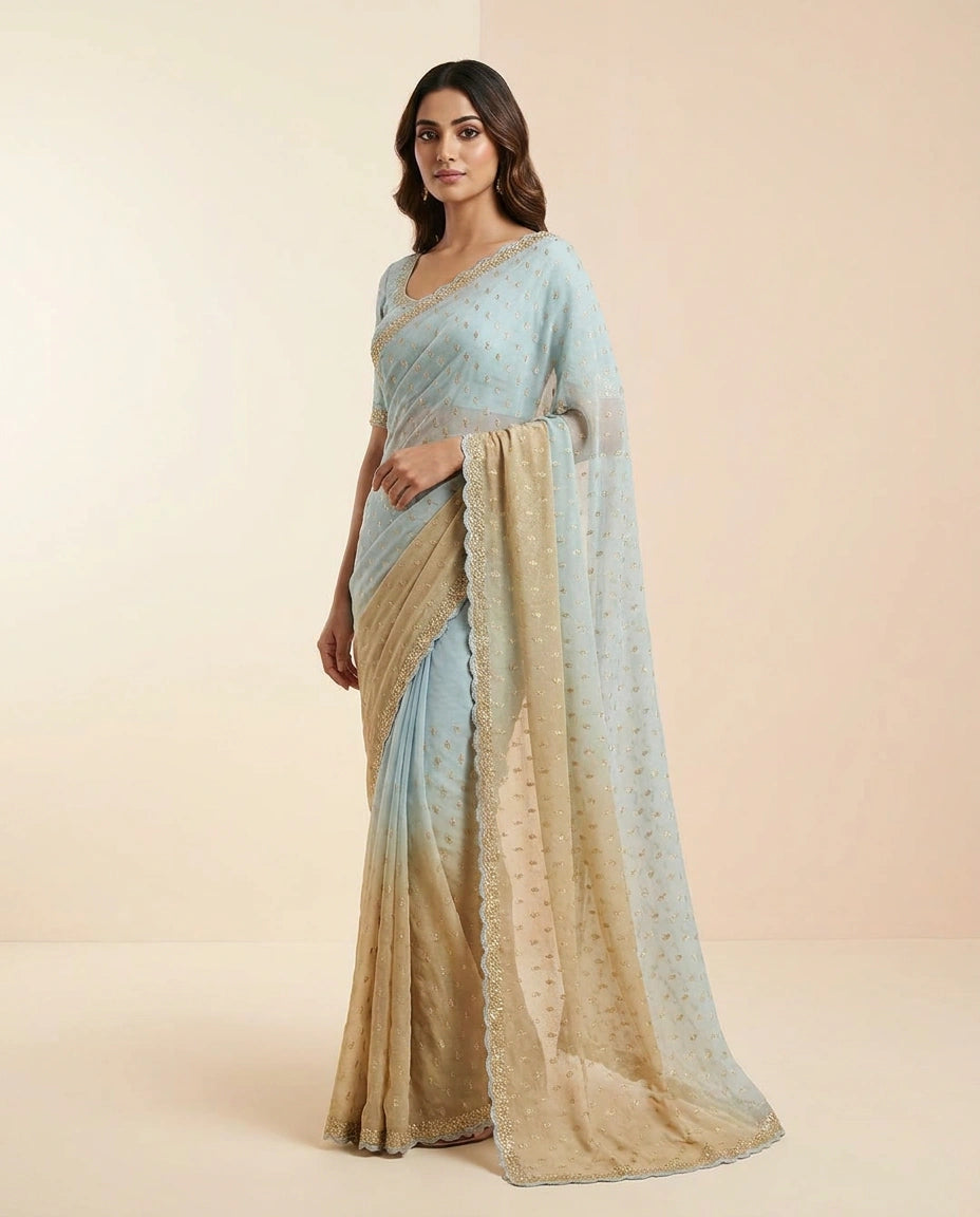 Lavender Satin Embroidered Saree for Wedding Occasions