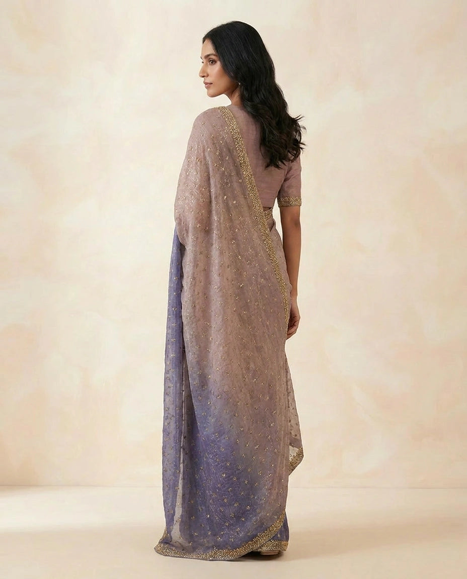 Lavender Satin Embroidered Saree for Wedding Occasions