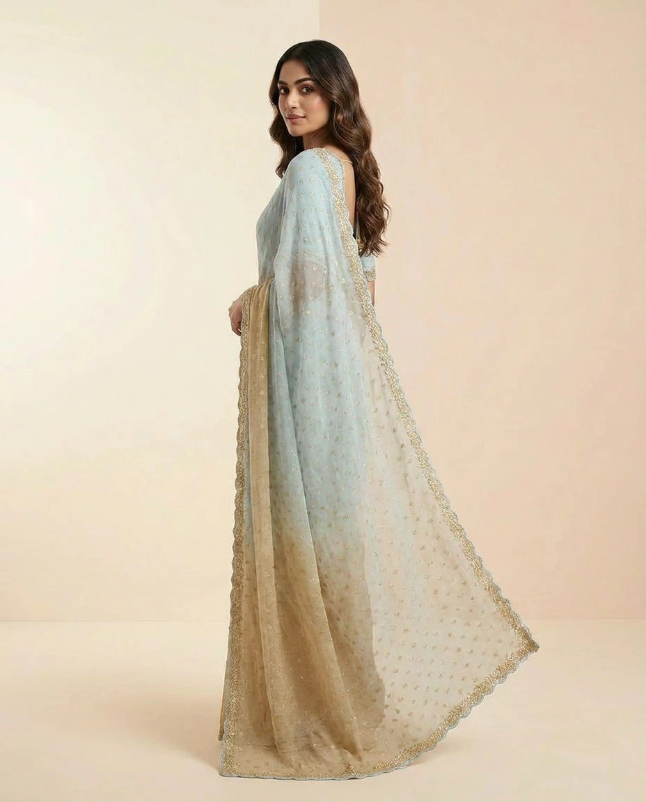 Lavender Satin Embroidered Saree for Wedding Occasions