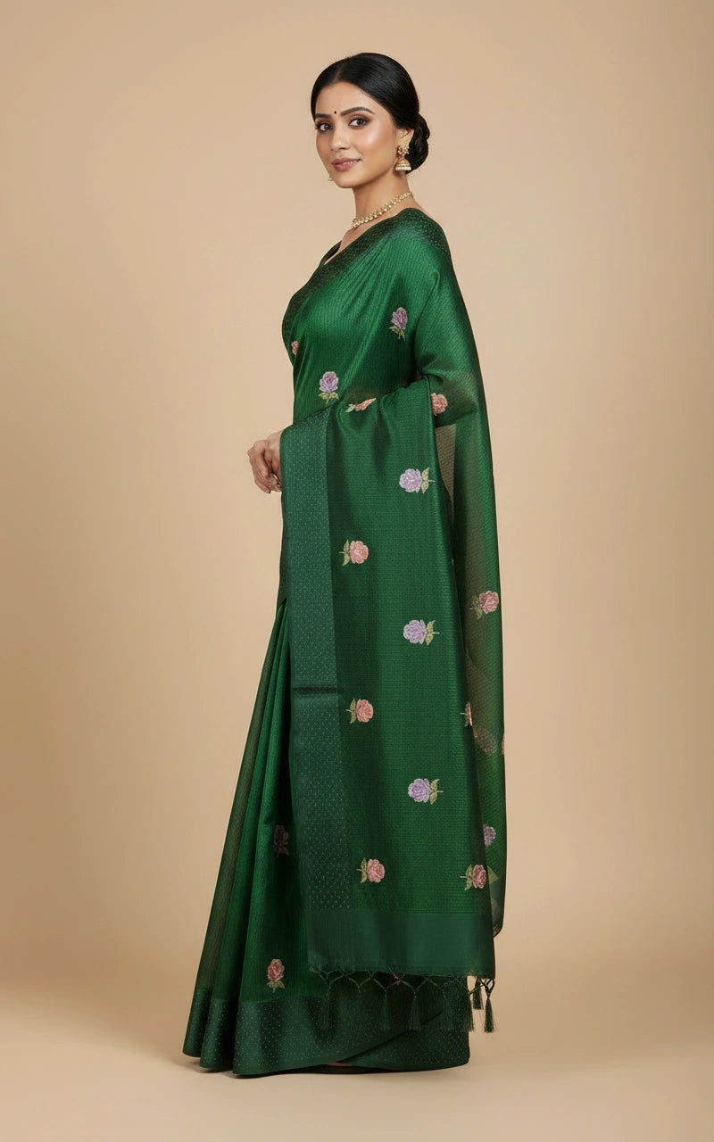 Tussar Linen Designer Saree - Rangoli India