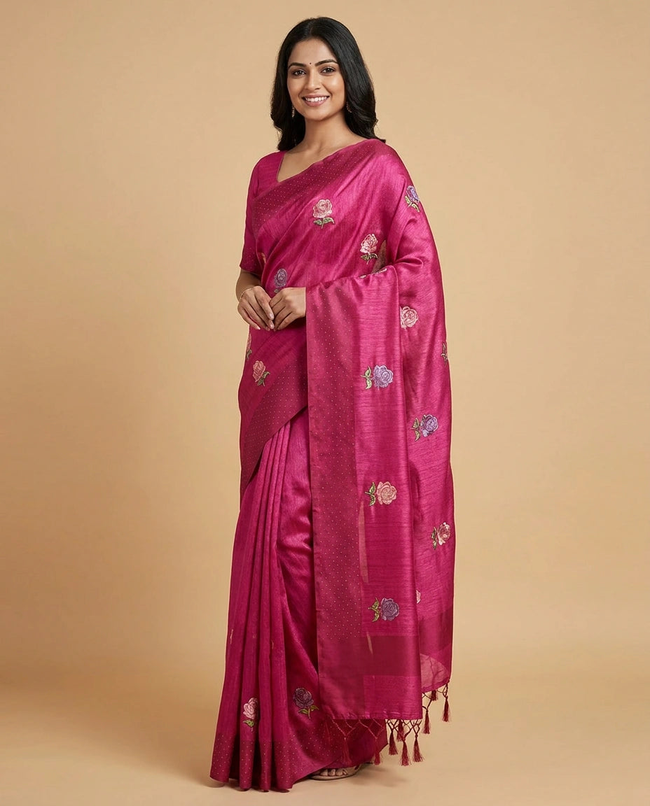 Tussar Linen Designer Saree - Rangoli India