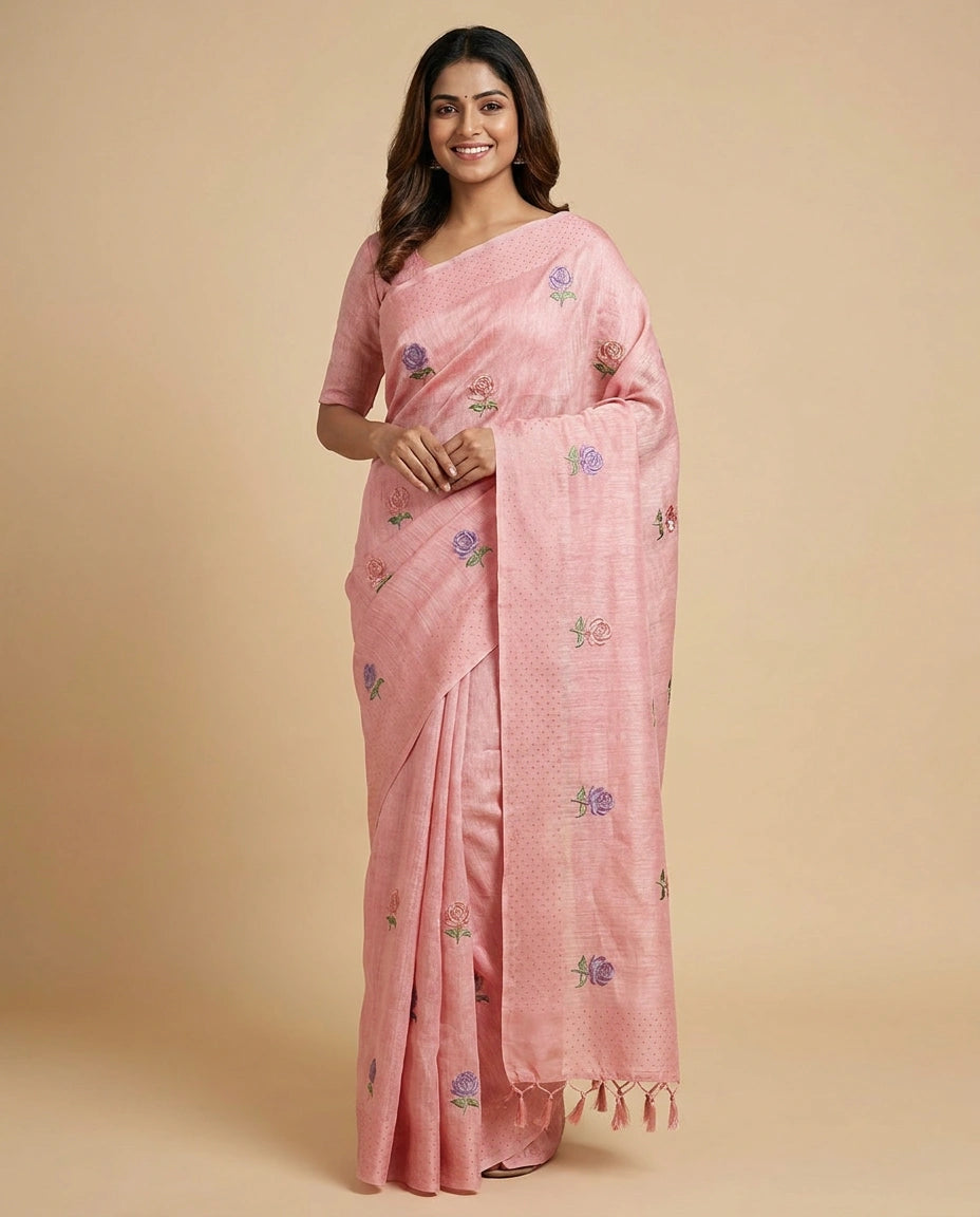 Tussar Linen Designer Saree - Rangoli India