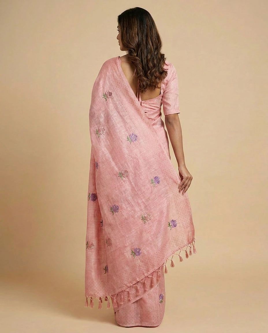 Tussar Linen Designer Saree - Rangoli India
