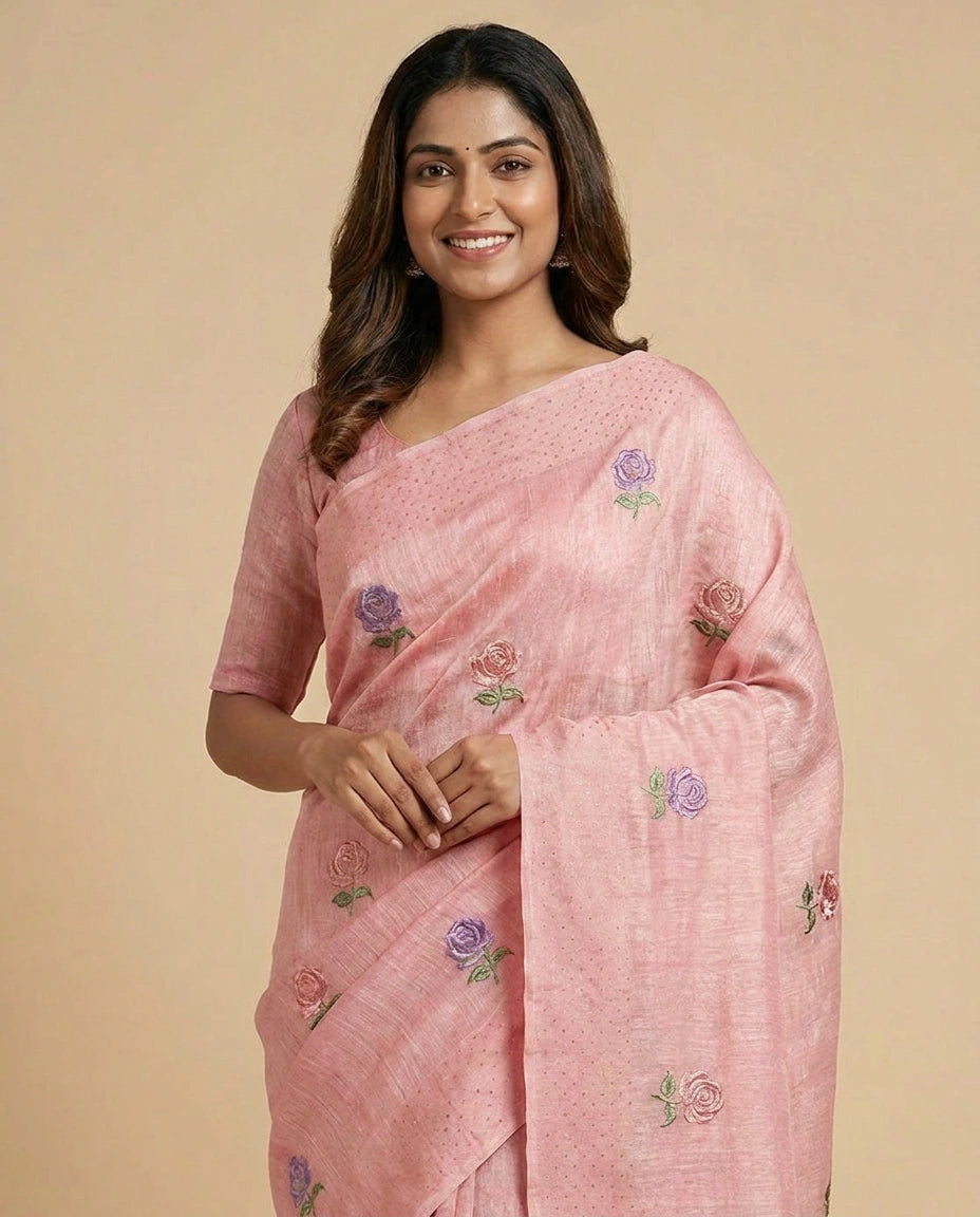 Tussar Linen Designer Saree - Rangoli India