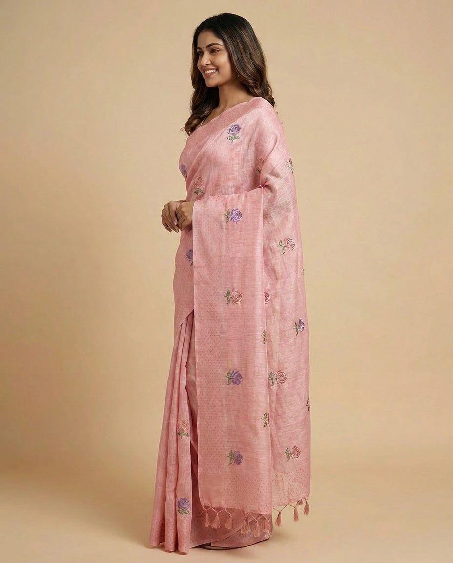 Tussar Linen Designer Saree - Rangoli India