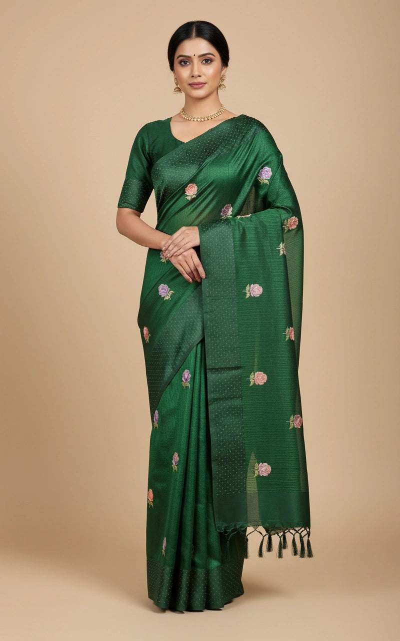 Tussar Linen Designer Saree - Rangoli India
