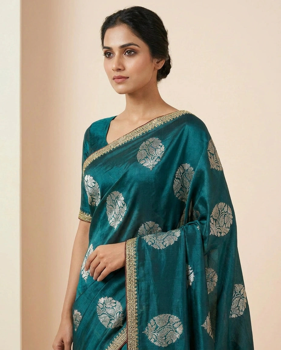 Multi-Color Satin Embroidered Saree for Festive Wear