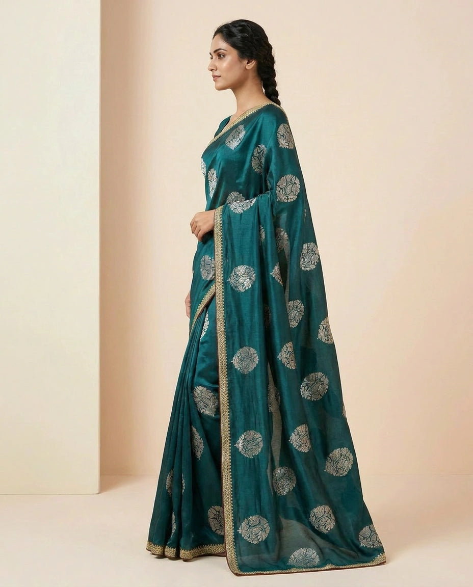 Multi-Color Satin Embroidered Saree for Festive Wear