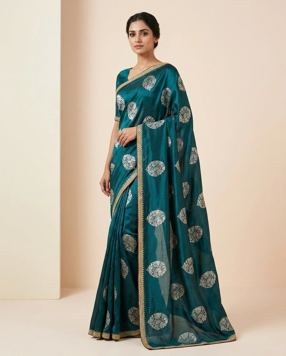 Multi-Color Satin Embroidered Saree for Festive Wear