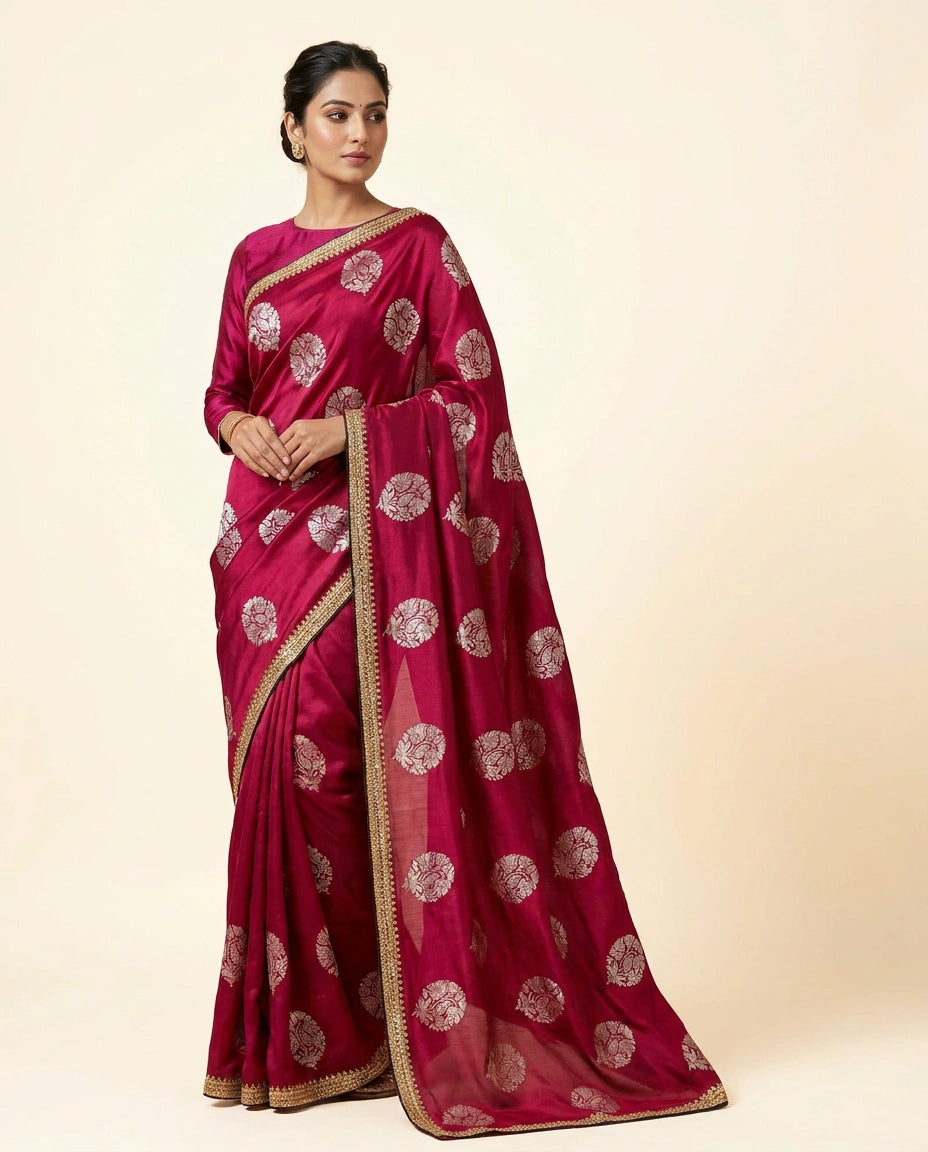 Multi-Color Satin Embroidered Saree for Festive Wear
