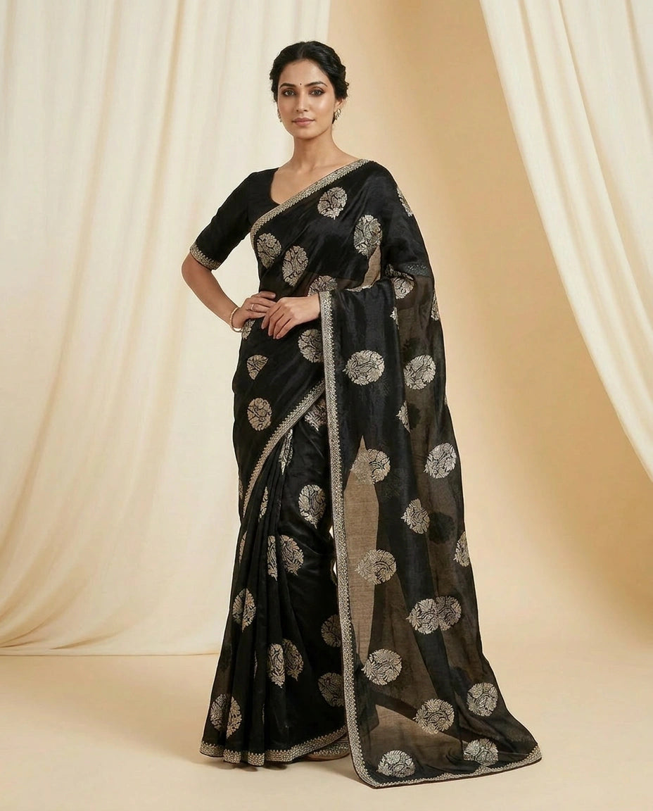 Multi-Color Satin Embroidered Saree for Festive Wear