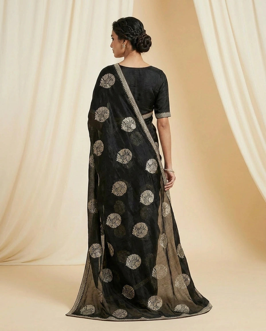 Multi-Color Satin Embroidered Saree for Festive Wear