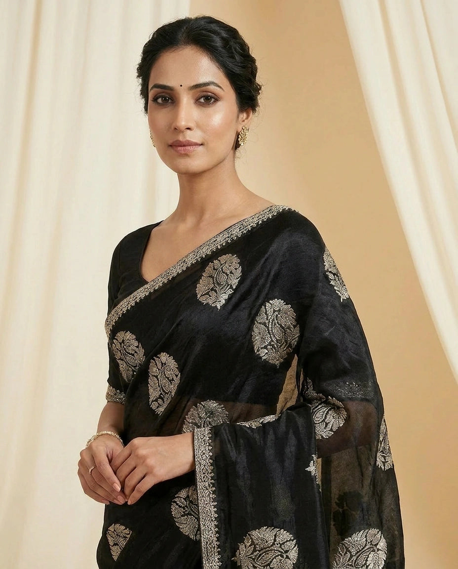Multi-Color Satin Embroidered Saree for Festive Wear
