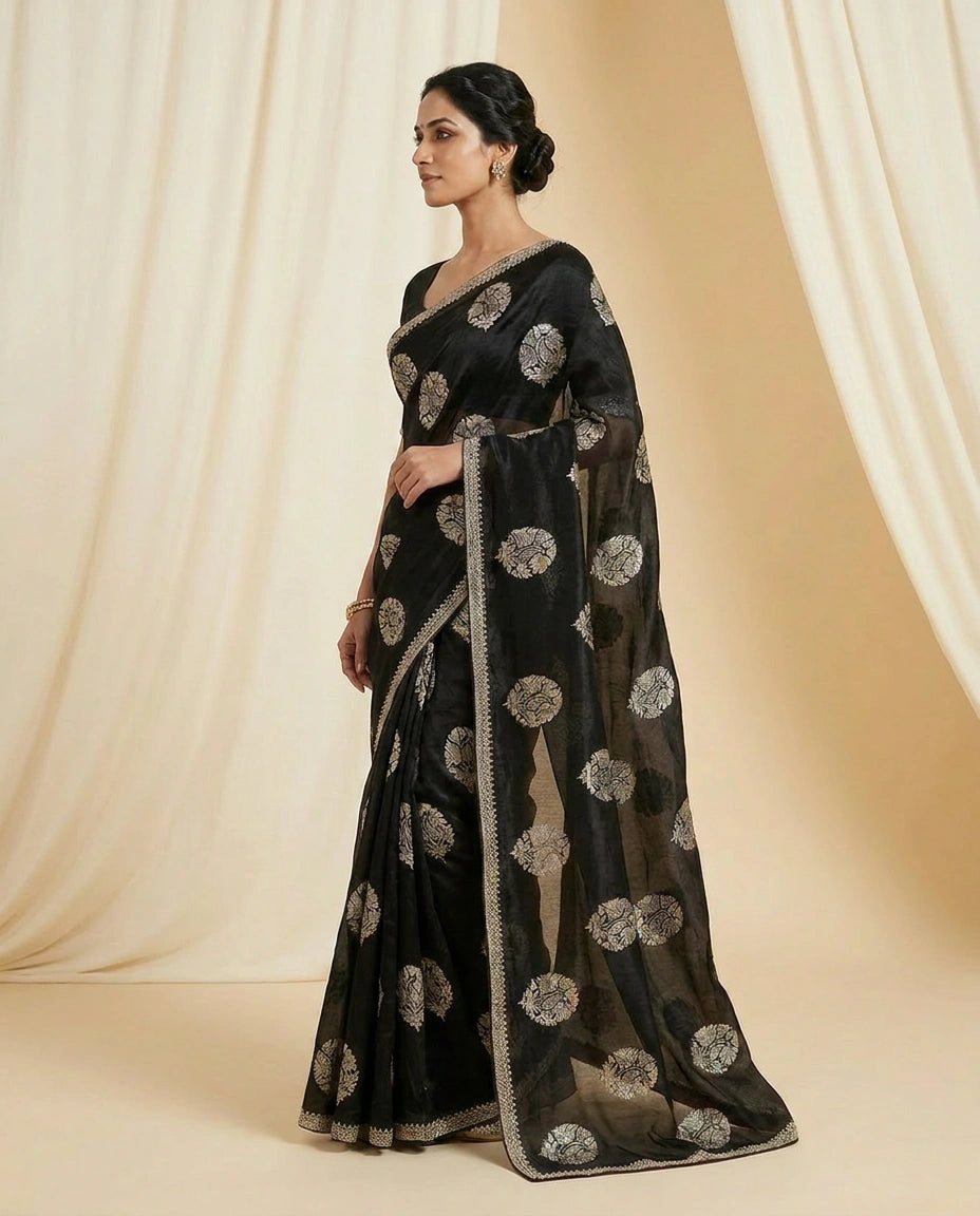 Multi-Color Satin Embroidered Saree for Festive Wear