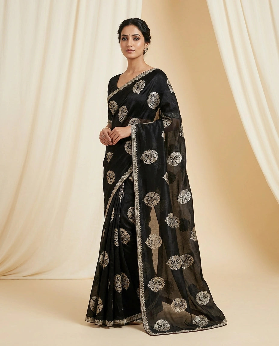 Multi-Color Satin Embroidered Saree for Festive Wear
