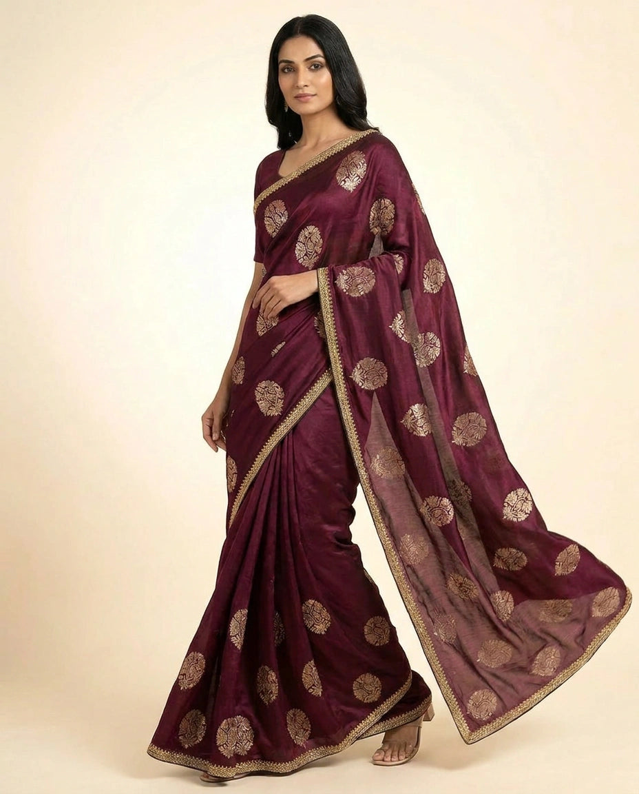 Multi-Color Satin Embroidered Saree for Festive Wear