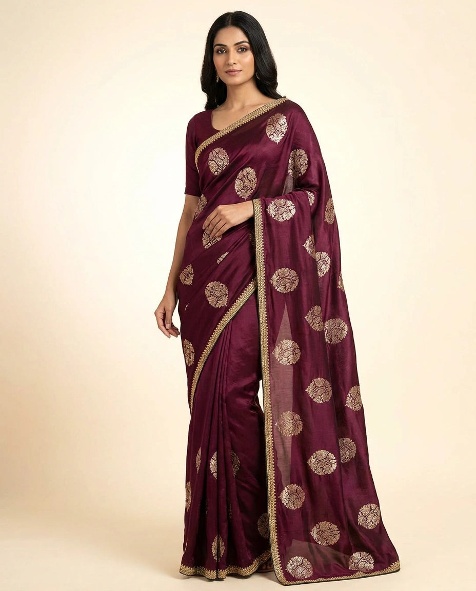 Multi-Color Satin Embroidered Saree for Festive Wear