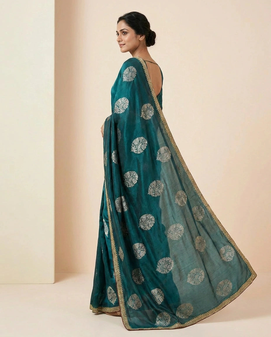 Multi-Color Satin Embroidered Saree for Festive Wear