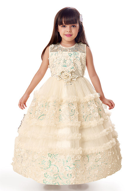Cream Color Designer Kids Birthday Gown (0673839)