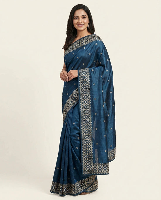 Embroidered Saree in Tussar Silk - Rangoli India