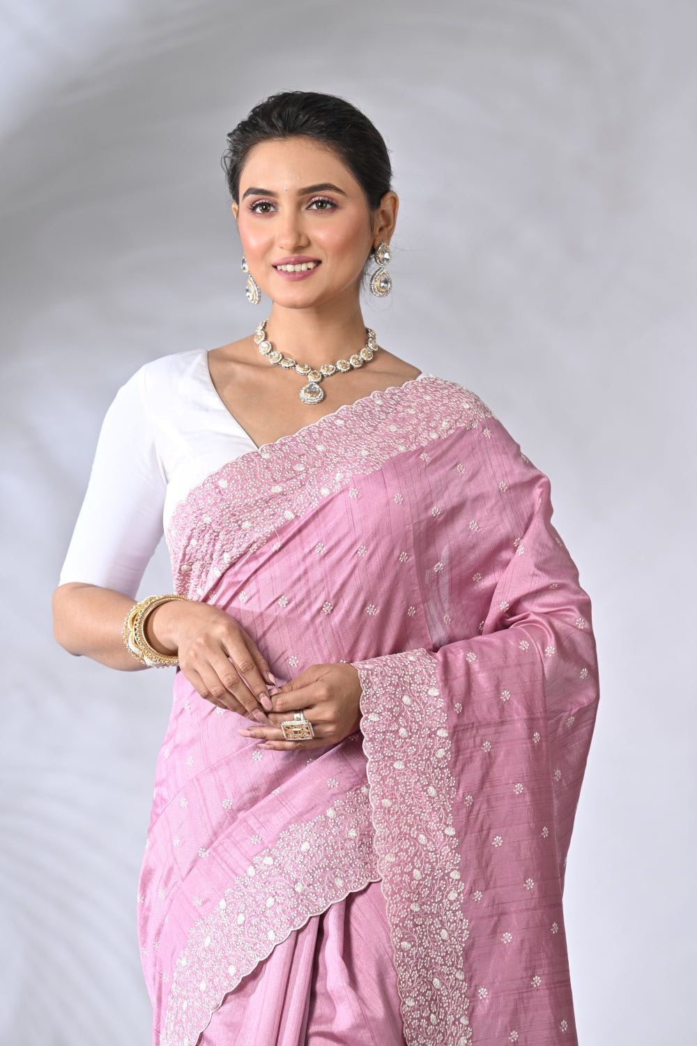 Pink Tussar Handloom Tussar Silk Saree