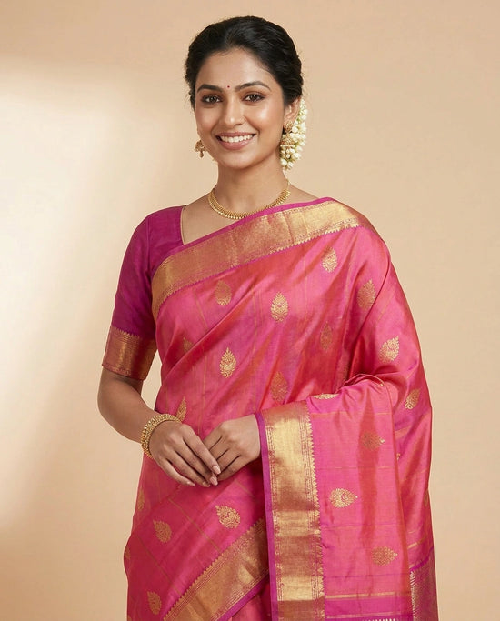 Fuchsia Pink Kanchipuram Saree - Rangoli India
