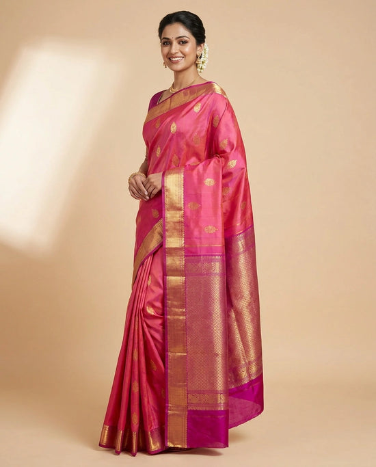 Fuchsia Pink Kanchipuram Saree - Rangoli India