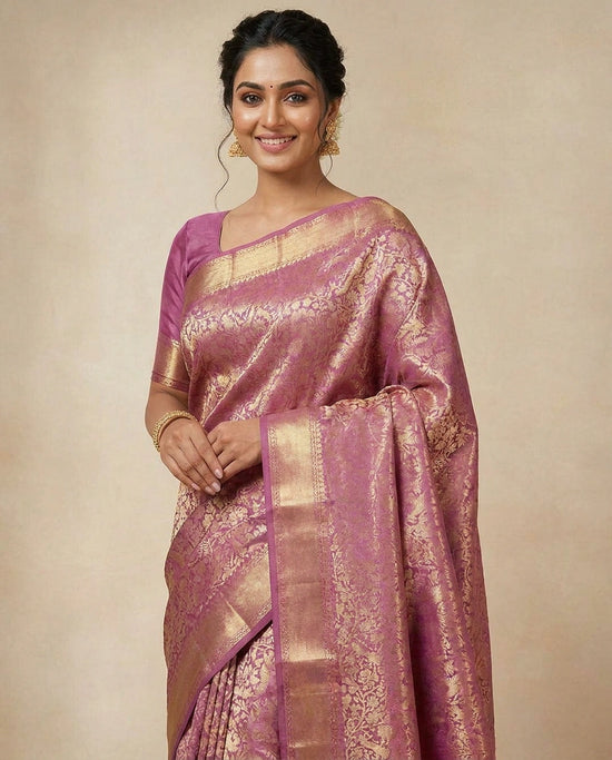 Mauve Pink Kanchipuram Saree - Rangoli India