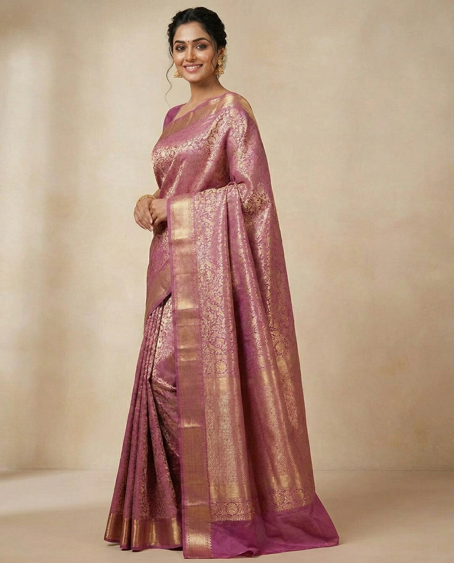 Mauve Pink Kanchipuram Saree - Rangoli India