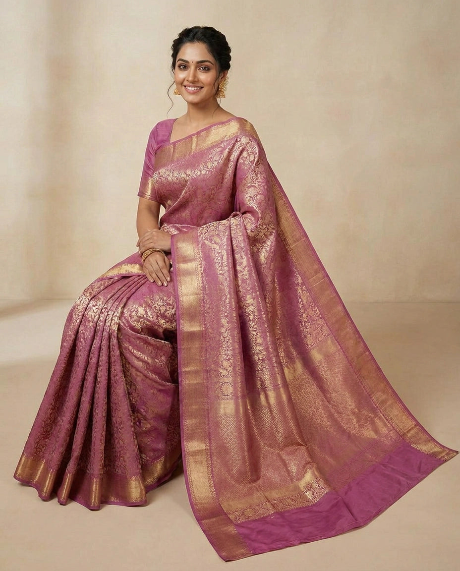 Mauve Pink Kanchipuram Saree - Rangoli India