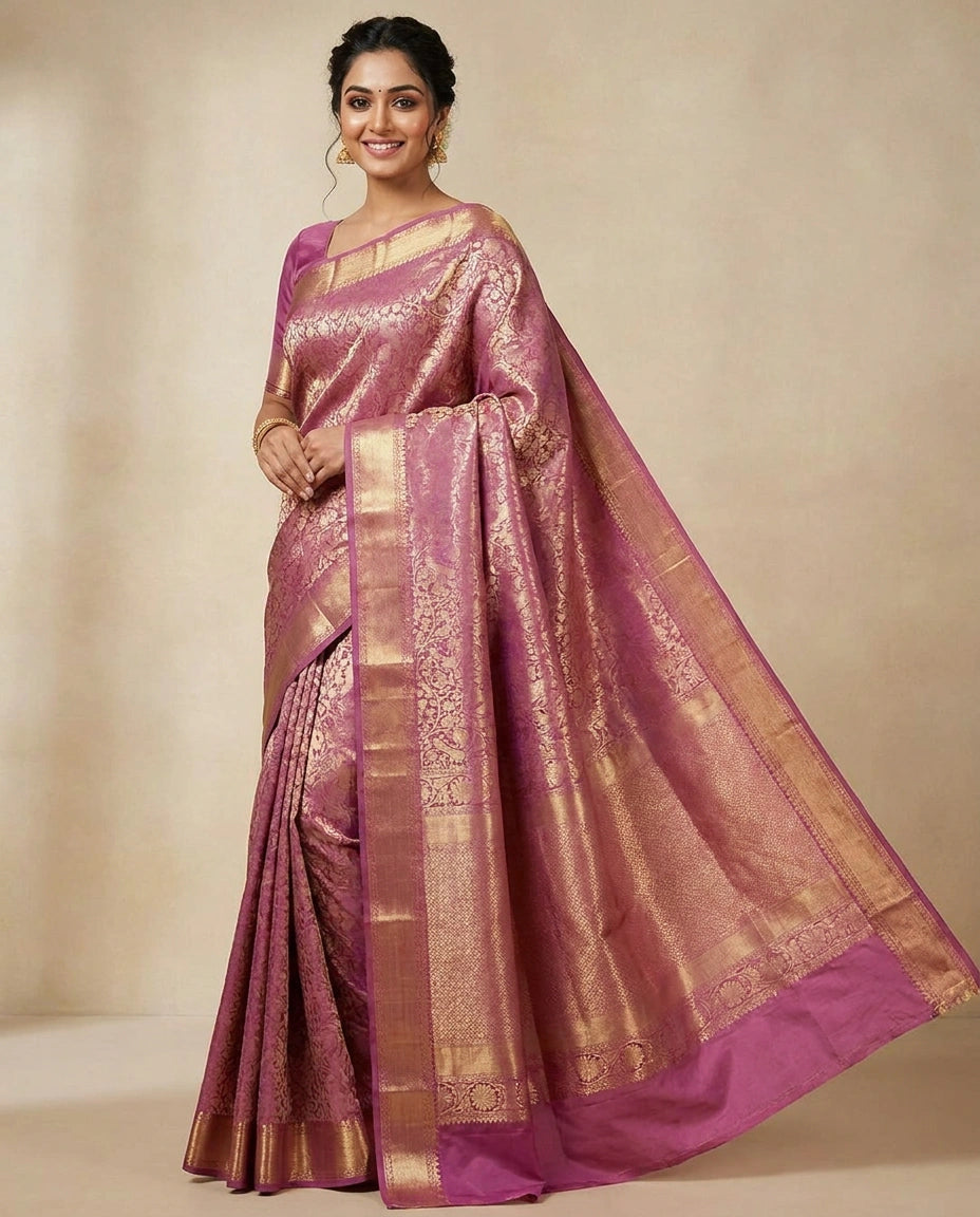 Mauve Pink Kanchipuram Saree - Rangoli India