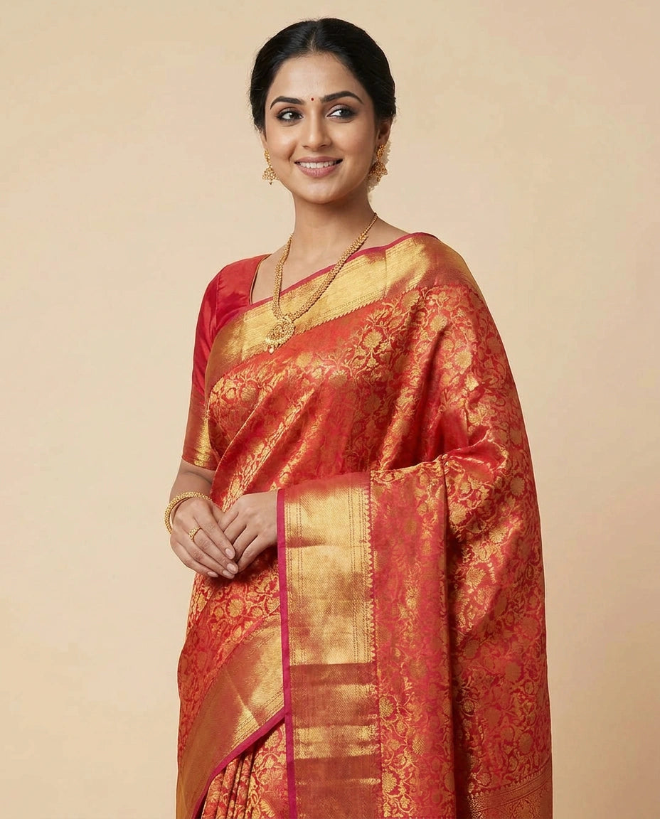 Fuchsia Pink Pure Silk Kanchipuram - Rangoli India