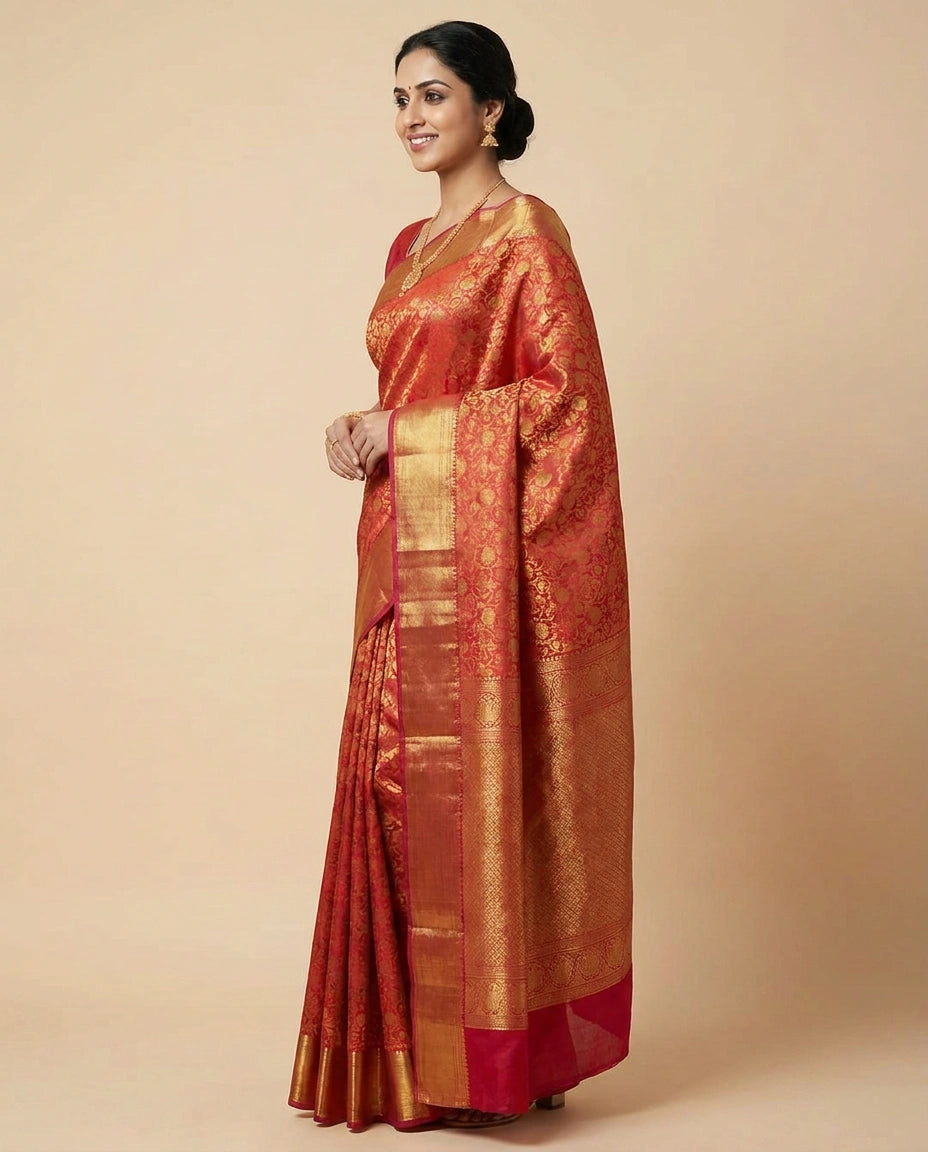 Fuchsia Pink Pure Silk Kanchipuram - Rangoli India