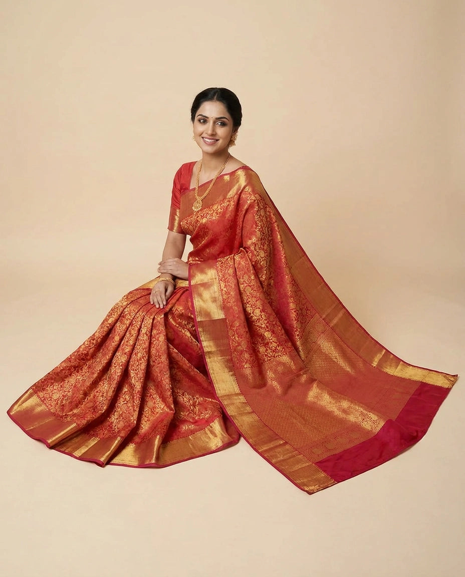 Fuchsia Pink Pure Silk Kanchipuram - Rangoli India