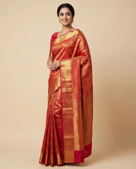 Fuchsia Pink Pure Silk Kanchipuram - Rangoli India