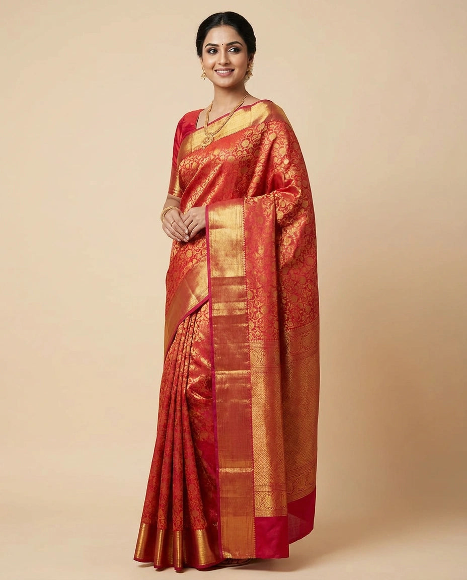 Fuchsia Pink Pure Silk Kanchipuram - Rangoli India